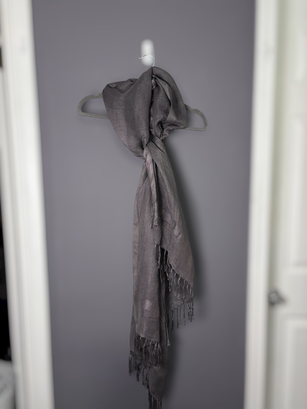 Halogen Charcoal Gray Linen Blend Fringe Scarf One Size